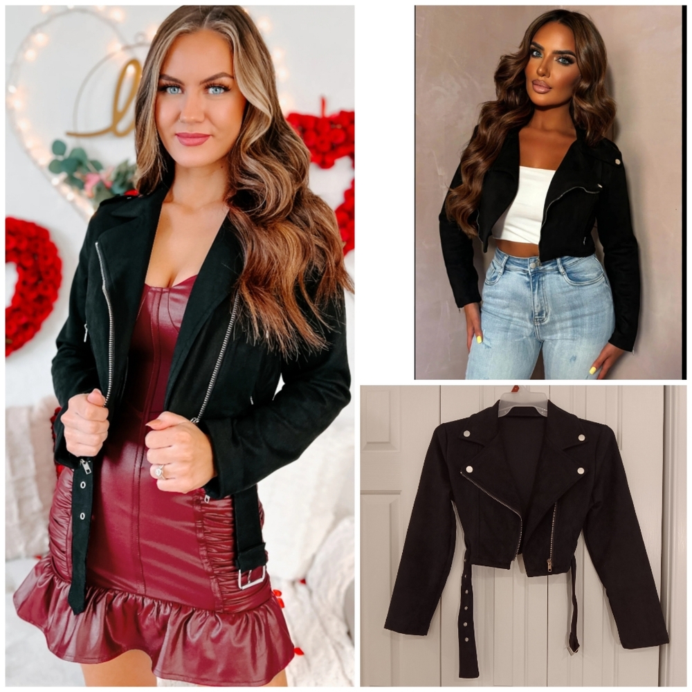 Black Suede Cropped Moto Jacket